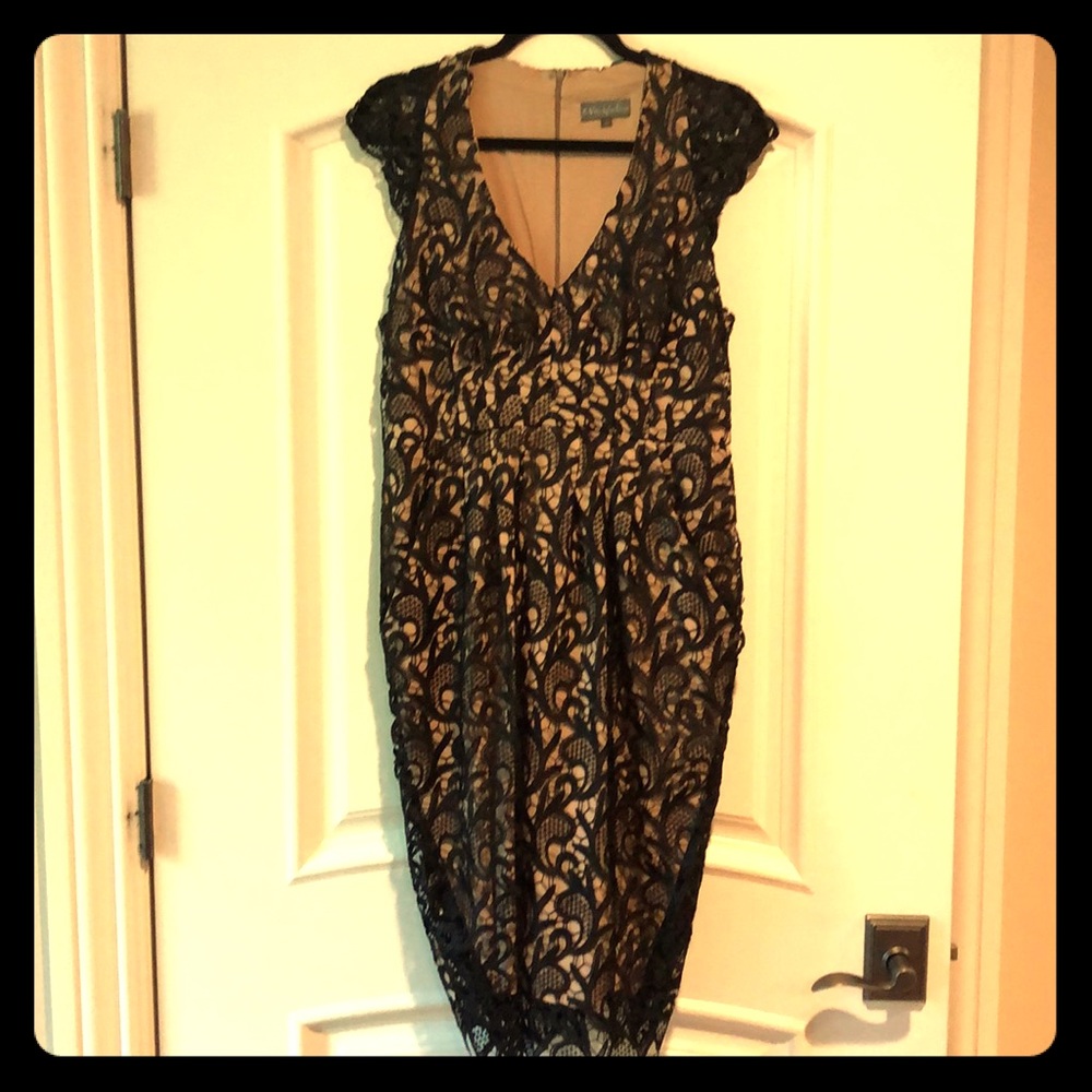 Like NEW! Eva Franco Nude Black Lace Dress_Size 12